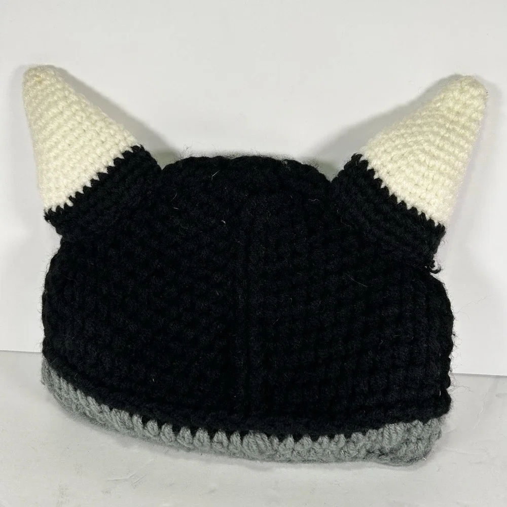 Kids Knit Beanie Hat Black White Striped Soft‎ Warm Winter Hat Toddler handmade
